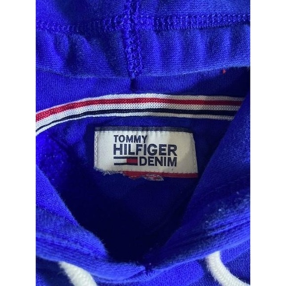 Tommy Hilfiger Hoodie Mens Medium Blue Script Logo Pullover Sweatshirt - Picture 3 of 5